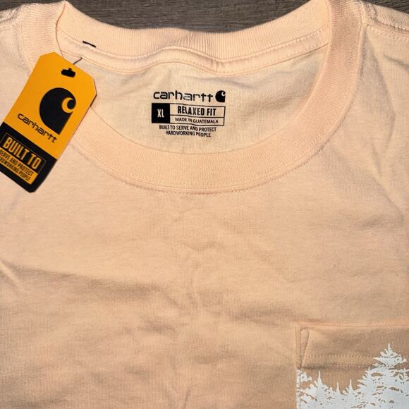 Carhart Relax Fit NWT Short Sleeve Pocket T-shirt Light Peach Forest Graphic - Picture 2 of 4